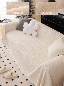 1pc Solid Color Jacquard Soft Flannel Sofa Cover, Comfortable Pet-Proof Non-Slip Machine Washable Sofa Protector, Holiday Decor - White - View 2