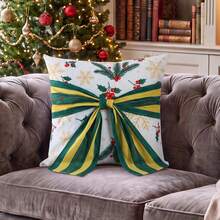 1pc New Printed Throw Pillow Cover Christmas Decoration Bow Backrest Cover Sofa Decorative Pillowcase Holiday Party Decoration Lumbar Pillow Cover - Multicolor - View 9