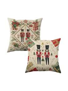 2Pcs Retro Nutcracker Soldier Throw Pillow Covers, Vintage Christmas Art Print Cushion Shell For Couch Bed Winter Xmas Decoration - Multicolor - View 10