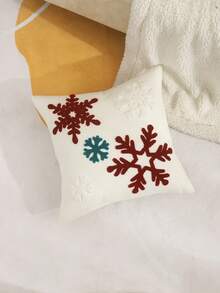 Miater 1件/2件裝聖誕裝飾抱枕套 刺繡帆布聖誕雪花款 沙發客廳臥室家居裝飾 節日禮物 - 紅色 - 查看 5