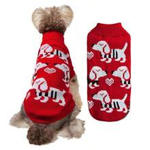 Pet Turtleneck Knit Jumper, Maple Leaf Dachshund Printed Warm Dog Sweater For Small Dogs - Multicolor - View 28