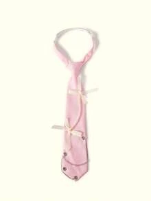 Popjeli 1pc Women's Fashion Bow Decor Chain Link Faux Pearl Punk Elegant Neck Tie, Suitable For Party, Gift, School - A - View 11
