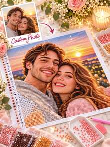 Personalized Custom Photo Diamond Painting Kit, DIY Acrylic Diamond Painting Canvas, Suitable For Couples, Romantic Sunset Pattern Handmade Craft, Square Or Round Diamond Mosaic Gift, Frameless Handmade Decoration, Suitable For Anniversary Or Wedding - Multicolor - View 4