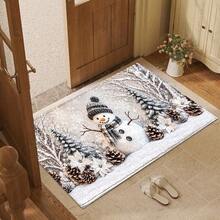 2D雪人松果聖誕圖案印花長條地毯系列，客廳地毯、門墊、室內玄關地毯、臥室床邊地毯、廚房地毯、廚房長條地毯，適用於客廳、洗衣房、浴室墊 - 彩色 - 查看 3