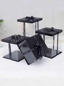 1 pieza Caja de regalo transparente - Caja de embalaje para oso de rosas artificiales - Caja de regalo transparente de PVC DIY - Decoración para bodas y cumpleaños (Incluye cinta) - Negro - Ver 1