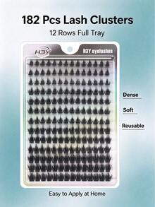 182 Pcs Gradient Length Lash Clusters, Thick Fluffy Segmented False Eyelashes, Clear Layered Effect, Cat Eye Style, DIY Individual Lash Extensions, Ideal For Daily, Holiday & Vacation Makeup, Fashion False Lashes For Women - D - View 4