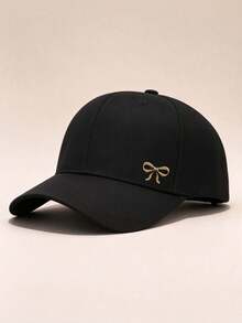 1Pc Women Baseball Cap With Metal Bow Decor Adjustable Breathable Woven Fabric Hat For Daily Outdoor Use - Style 1 - View 2