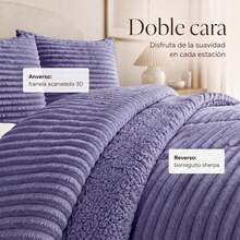Juego de Edredón Sherpa Reversible con Textura Acanalada 3D y Fundas de Almohada, Suave, Cálido y Mullido, Ropa de Cama de Invierno para Dormitorio - Púrpura malva - Ver 4