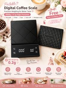 1pc Black High Precision Coffee Scale, 3000g/0.1g Electronic Kitchen Scale, Accurate Weighing, LED Backlit Large Display Screen, Timer, Count Up/Down, Tare Function, Multi-Unit Conversion, Auto Shut-Off, Portable Electronic Gram Scale, Baking Scale, Coffee Brewing, Ingredient Weighing, Home Kitchen And Baking Use, 3 AAA Batteries Not Included - Black - View 12