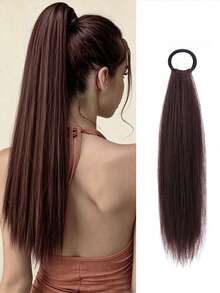 18 Inch Layered Straight Ponytail Wig With Elastic Hair Band, Suitable For Women's Daily Commute, Party And Sports - Multicolor - View 9