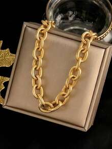 RAYQUEEN 1pc Exaggerated Stainless Steel Hip-Hop Personalized Fashion High-End Thick Chain Necklace For Women, Suitable For Gift And Wear - necklace - View 9