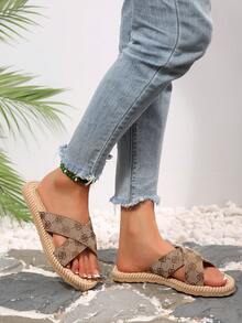 Vintage Floral Woven Cross Strap EVA Sole Flat Slide Sandals For Women, Natural Style Holiday Casual Flat Slippers - Multicolor - View 6