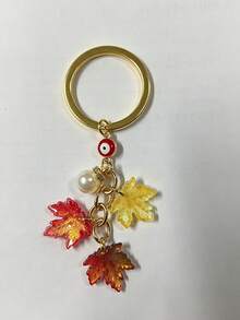 Vintage Gold Maple Leaf Keychain, Personalized Pearl Evil Eye Bag Charm Pendant. Suitable For Backpack Charm, Daily Bag Decoration, Holiday Party Gift, Back To School Gift, Women's Keychain, Car Keychain, Keychain Making Materials, Backpack Charm Keychain, Keychain Pendant, Keychain Coin Purse, Bulk Keychain, Keychain Set, Keychain Accessories - Multicolor - View 9