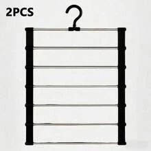 1PC/2PCS Foldable Multi-Layer Pants Hanger, Space-Saving Folding Trapezoid Clothes Rack, Closet Storage Organizer, Anti-Slip Multi-Bar Garment Organizer, Anti-Wrinkle Closet Hanging Rack, Suitable For Jeans, Leggings, Trousers And Loungewear - Multicolor - View 12