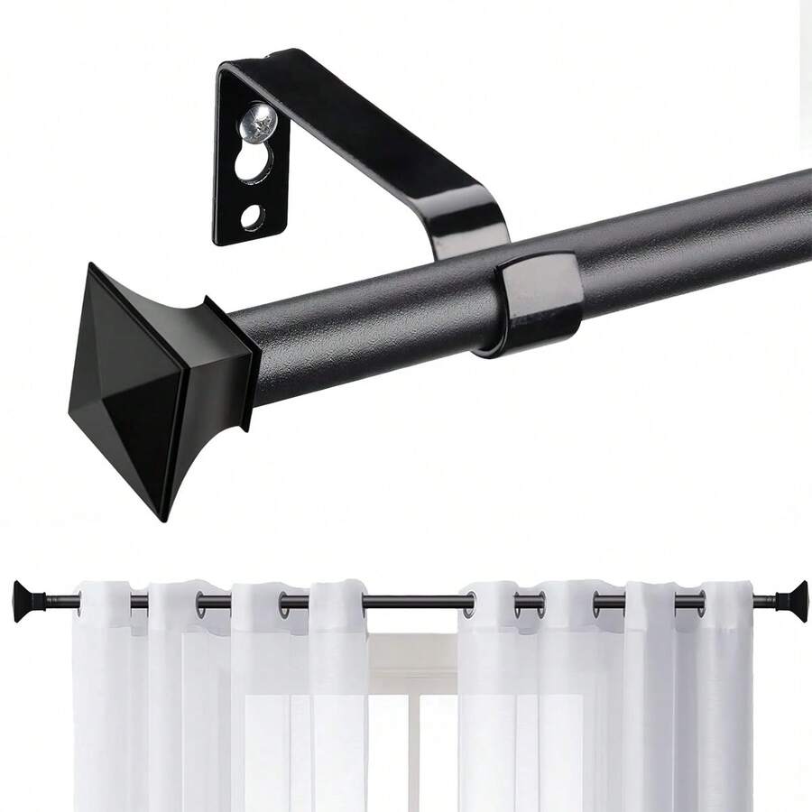 31 To 154 Inch Window Curtain Rod, 5/8 Inch Black Curtain Rod Set With Brackets, Adjustable Metal Rod For Bedroom, Kitchen, Living Room, Matte Black - Rhombus-black - View 1