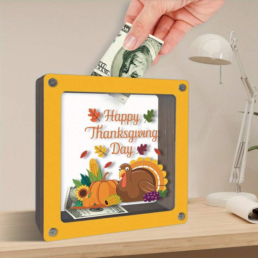 1pc Shy Moose Coin Bank, Thanksgiving Piggy Bank, Small & Exquisite Coin Bank, Good Habit Cultivation Tool And Home Decor, Thanksgiving Creative Gift - Clear - View 1