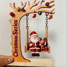 2D Flat Wooden Santa Claus Swing Ornament, Christmas Desktop Decoration, Holiday Home Tabletop Craft Decor, Suitable For Christmas Party, Christmas And Halloween - Santa Claus Swing Ornament - View 1