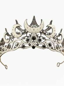 Baroque Vintage Black Crown Luxury Star & Moon Tiara Distressed Metal Texture Headpiece Bridal Accessory - Multicolor - View 5