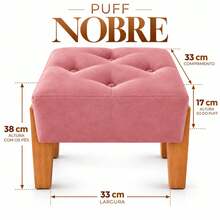 Puff Nobre 33x33cm em Suede com Pés de Madeira e Assento Acolchoado para Sala, Quarto e Closet - LANÇAMENTO - Cores - Bege - Visão 4