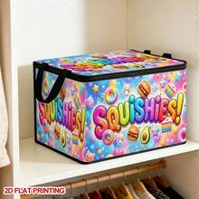 1PC Squishies Colorful Donut & Burger Food Pattern Under-Bed Storage Box With Zipper Flap, Foldable Organizer - Suitable For Book Organization, Under-Bed Storage, Car Trunk Storage, Cosmetics, Hair Styling Tools, Toy Storage, Student Back-To-School Storage, Office, Home Organization, Clothing, Blankets, Large Capacity Storage For Daily Items - A - View 8
