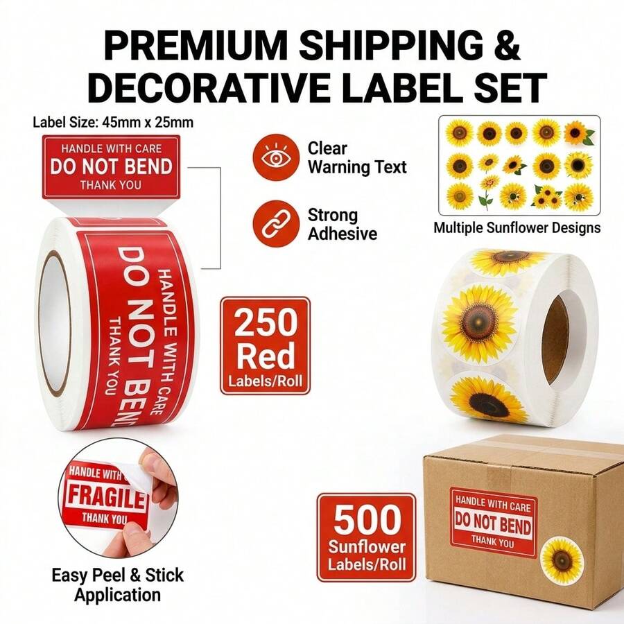 250/500 Sheets Colorful Sunflower Stickers Roll Fun Colorful Flowers 1 Inch Cut Self-Adhesive Gift Round Seal Label Stickers For Scrapbook Envelopes Water Bottles (Sunflower/Fragile/DoNotBend)