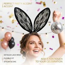 Women's Black Lace Rabbit Ear Headband, Adjustable Metal Wire Floral Rabbit Ear Hair Accessory, Suitable For Cosplay, Halloween, Christmas Costume And Masquerade Party - Black - View 3
