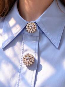 2pcs Shirt Round Rhinestone Cufflink Covers, Flower Cufflink Clip Buttons, Suitable For Dress, Wedding, Gown Decorative Buttons, Clothing Accessories Gift - Gold - View 1
