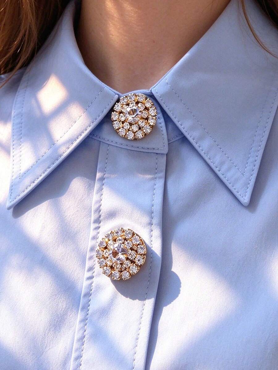 2pcs Shirt Round Rhinestone Cufflink Covers, Flower Cufflink Clip Buttons, Suitable For Dress, Wedding, Gown Decorative Buttons, Clothing Accessories Gift - Gold - View 1