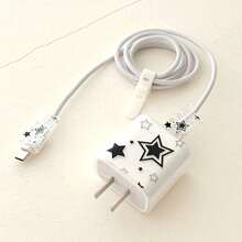 4pcs Compatible With IPhone 18W/20W Original Charger Protective Case (Cable Cover Not Included) TPU Transparent Soft Shell Anti-Drop, Minimalist Black Five-Pointed Star Apple Fast Charger Head Data Cable Protective Sleeve Interface Anti-Breakage, Storage Tape, Phone Accessories Decoration, Ideal Gift For Girls - Black Five-pointed Star - View 1