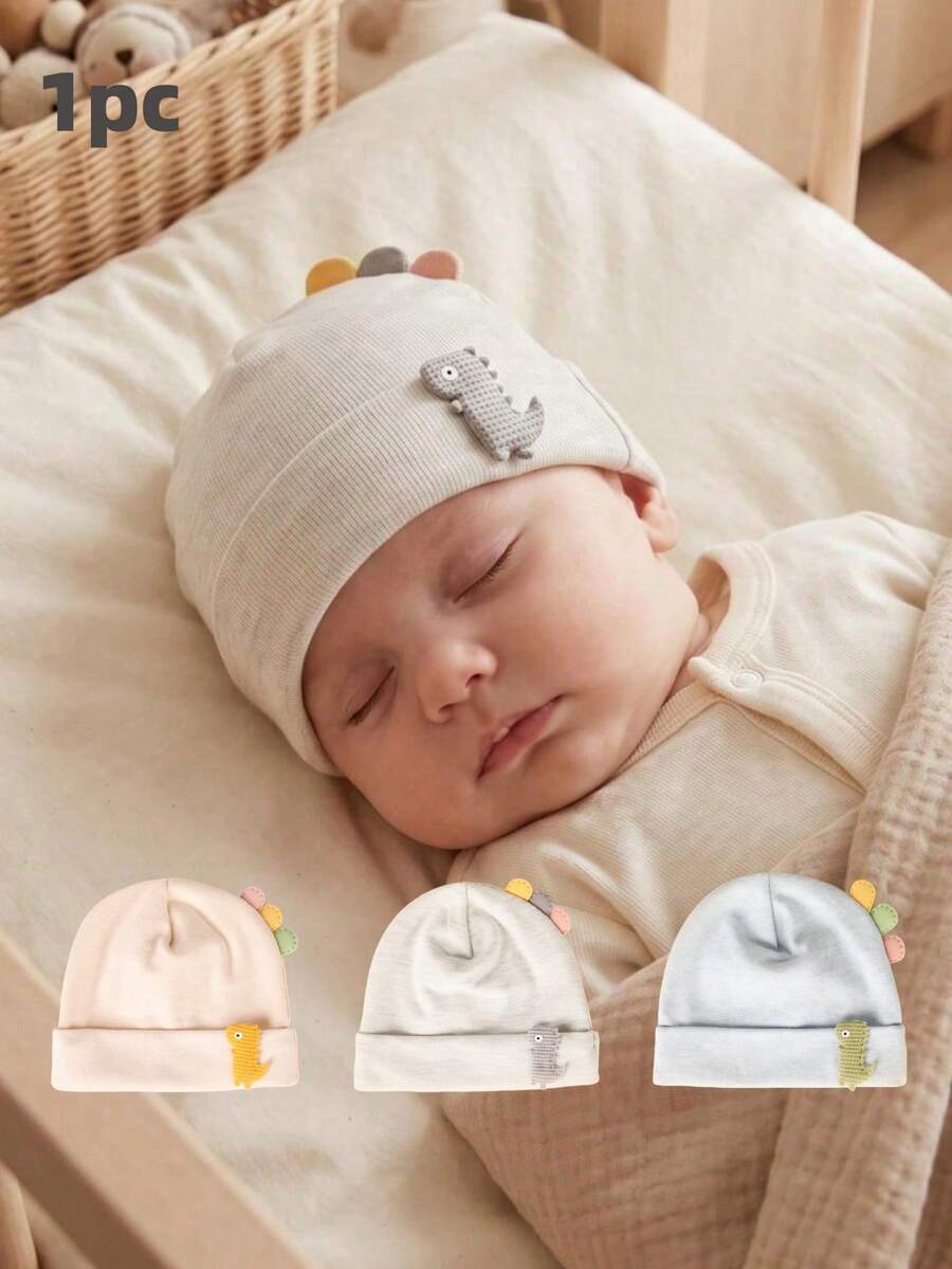 1pc Baby Dinosaur Shaped Soft Warm Knitted Beanie Hat, Full Moon/100 Days Photo Prop, All Seasons - 1PC - View 1