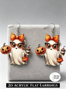 1pc 2D Orange Bow Acrylic Pendant Earrings, 2D Flat Design, Stainless Steel Ear Hooks, Suitable For Daily Wear And Parties, Perfect For Anniversary, Thanksgiving, Halloween, Christmas And Other Occasions - Earrings - View 8