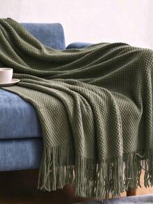 Bubble Knit Throw Blanket, Ins Style Soft Cozy Blanket For Sofa, Office Nap, Air-Conditioning, Bedding Decor, Hotel Amenity - Dark Green - View 3