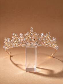 1pc Water Drop Rhinestone Crown Headband, Vintage Hollow Palace Royal Crown Headpiece, Bridal Wedding Birthday Party Women Accessory - Multicolor - View 9
