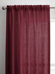 1PC Wine Red Linen Texture Sheer Curtain, Simple Solid Color Living Room Bedroom Bay Window Semi-Transparent Window Sheer - Burgundy - View 8