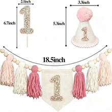 Pet 1st Birthday Party Hat, Linen Cone Hat With Pink Pom Pom And Glitter Number 1, Soft Adjustable Party Costume Photo Prop, Suitable For Small Dogs, Cats, Puppies, Kittens First Birthday Celebration - Multiple Styles - View 7