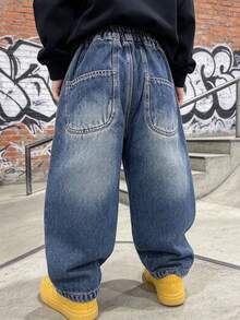 Celana Jeans Denim Longgar Model Lurus untuk Anak Laki-Laki, Cocok untuk Musim Gugur, Musim Semi, Semua Musim, Kembali ke Sekolah, Pakaian Sehari-hari, Aktivitas Luar Ruangan - Biru - View 3