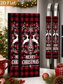 1/2Pcs Christmas Refrigerator Handle Covers, Reindeer, Black & Red Plaid, "Merry Christmas" Pattern, With Hook-And-Loop, Suitable For Refrigerator, Oven, Microwave, Dishwasher, Christmas Holiday Kitchen Decor - View 1