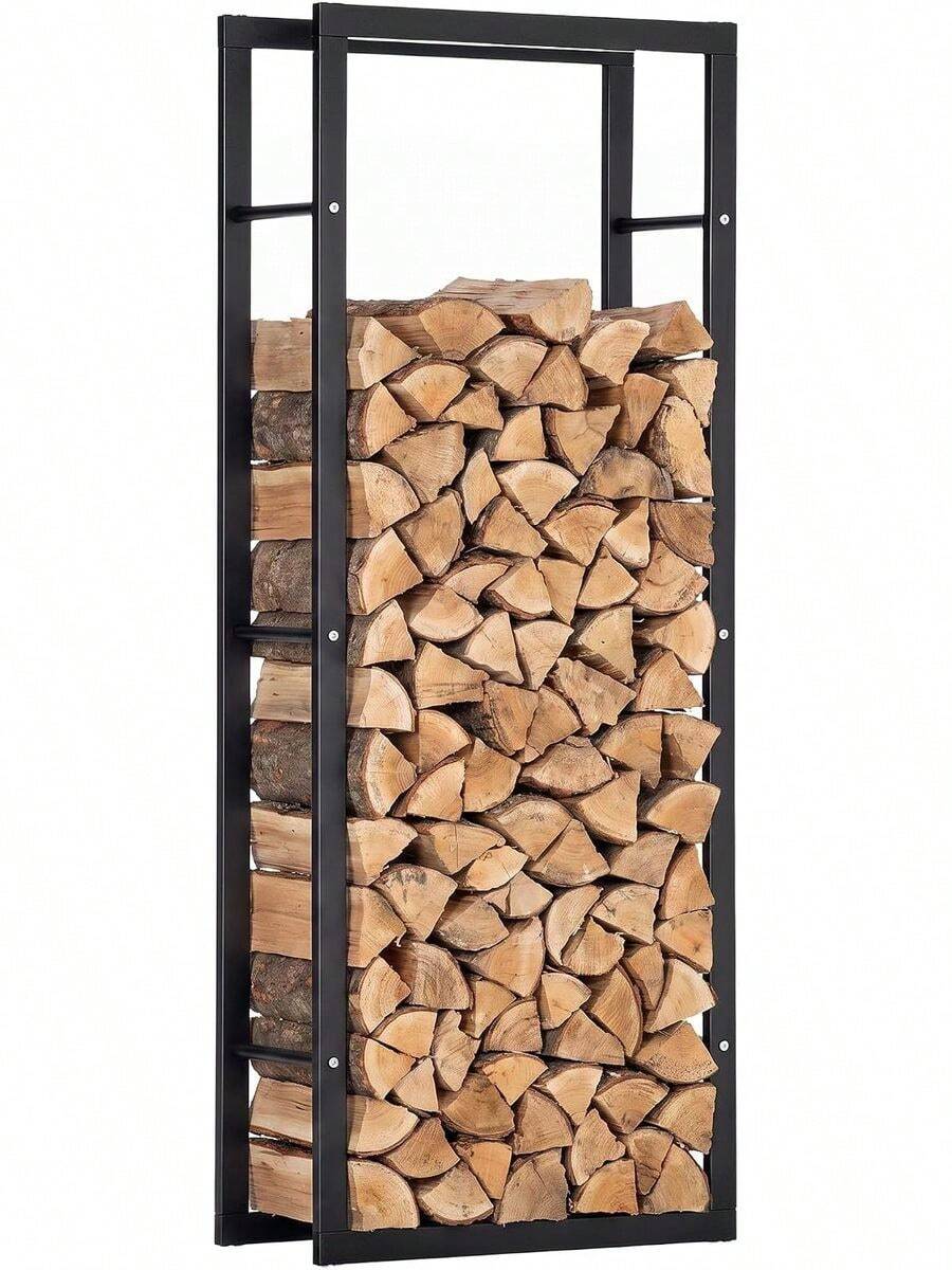 Kaminholzregal Metall Brennholzregal 60 x 25 x 150 cm Schwarz - 60 cm x 25 cm x 150 cm - Übersicht 1