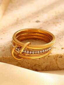 1 buah Cincin Wanita Berlapis Berlian Imitasi, Desain Rantai Indah, Dapat Ditumpuk, Tahan Air, Tahan Pudar, dan Hipoalergenik, Tersedia Dua Warna Emas dan Perak, Aksesori Dekoratif Minimalis Mewah untuk Perjalanan Sehari-hari - Emas - View 4