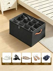 2 Pieces Fabric Shoe Storage Box With Transparent Lids And Adjustable Dividers, Foldable Space-Saving Shoe Organizer For Wardrobe Closet, Holds 24 Pairs - View 4