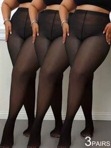 3pcs CURVE TIGHTS High Elasticity Women's Sheer Tights, Autumn/Winter Warm Base Layer, Suitable For 10-25℃ - Multicolor - View 1
