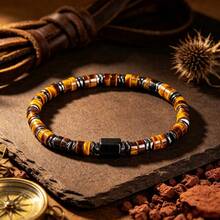 Tiger Eye Beaded Bracelet, Stone Of Courage, Foresight And Strength, Natural Cat Eye Elastic Men's Jewelry Adventure Gift - Multicolor - View 5