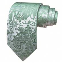 Men's Tie Set, Light Green Paisley Pattern With Pocket Square, Cufflinks, Silver Tie Clip, 4-Piece Set, Business Wedding Formal Versatile Gift - Mint Green - View 3