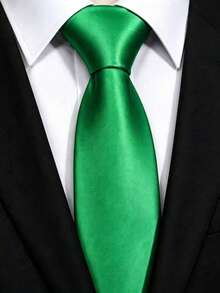 1pc Pure Green Satin Tie, Men's Solid Color Tie, Suitable For Business And Wedding - Green - View 2