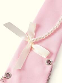 Popjeli 1pc Women's Fashion Bow Decor Chain Link Faux Pearl Punk Elegant Neck Tie, Suitable For Party, Gift, School - A - View 7