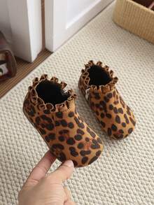 1 Pair Leopard Print Baby Ankle Boots, Side Zipper, Soft Sole Anti-Slip Toddler Walking Shoes For Girls - Yellow - View 6