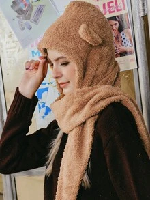 Popjeli 1pc Daily Solid Warm Bear Winter Hat Cute - Camel - View 3