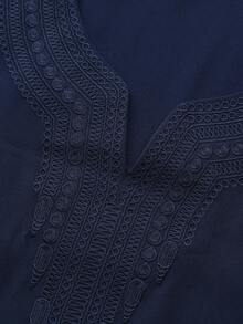 New Muslim Men's Short Sleeve Embroidered Moroccan Style Arabic Robe, Suitable For Daily Wear And Gift Giving - Royal Blue - View 5
