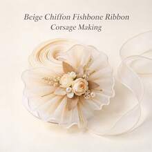 1 Roll 9m Long 4cm Wide Beige Fish Tail Mesh Ribbon, Suitable For Flower Bouquet Packaging, Gift Box Ribbon, Wedding Chair Back Decoration, Party Balloon DIY Crafts, Holiday Decorations, Clothing Accessories - Beige - View 7
