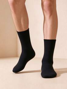1/3/6 Pasang Kaos Kaki Pria Hitam Tebal Hangat Setengah Betis, Kaos Kaki Salju Nyaman dan Bernapas untuk Cuaca Dingin, di Rumah, Olahraga, dan Bisnis - Hitam - View 6